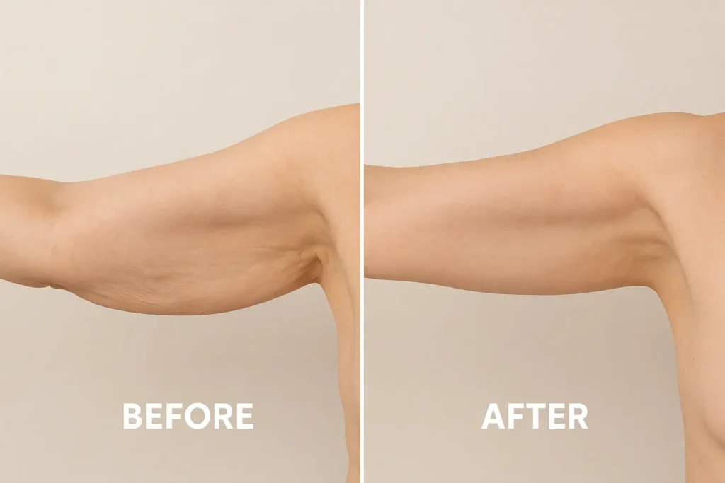 Picture of LA LIPO Twickenham before and after results of skin tightening treatment on the upper arms.
